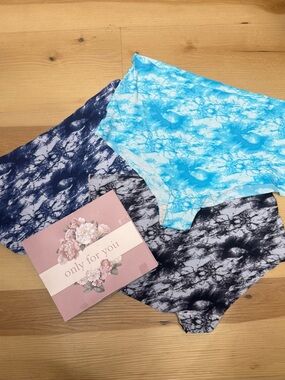 Tie -Dye Seamless Boyshort Underwear Set - Blue, Navy, Black/White XL